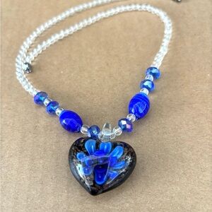 Blue Heart Glass Pendant Necklace
